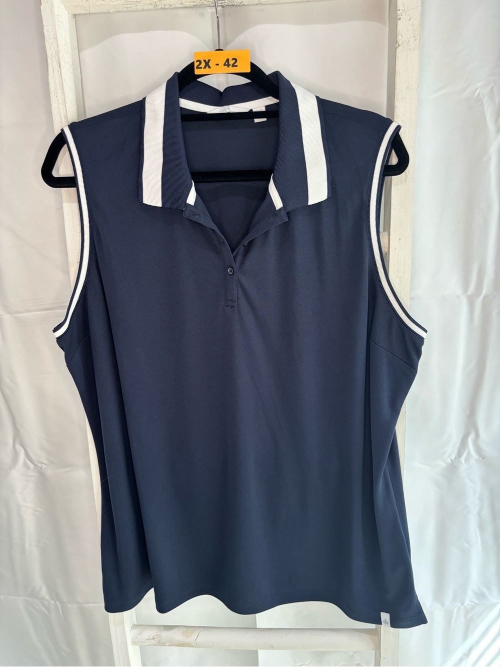 Lady Hagen Navy Sleeveless Polo with White Trim Collar